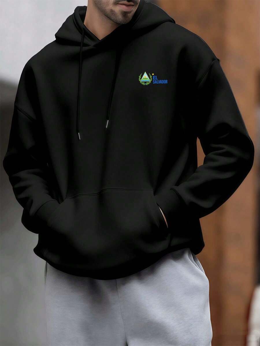 Mens El Salvador Pullover Hoodie Quality Fabric, Easy Fit, Casual, Breathable - Black - View 1