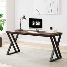140cm Z‑Shaped Computer Desk Heavy Duty Study Writing Table Modern Simple Home Office Desk - Brown - View 4