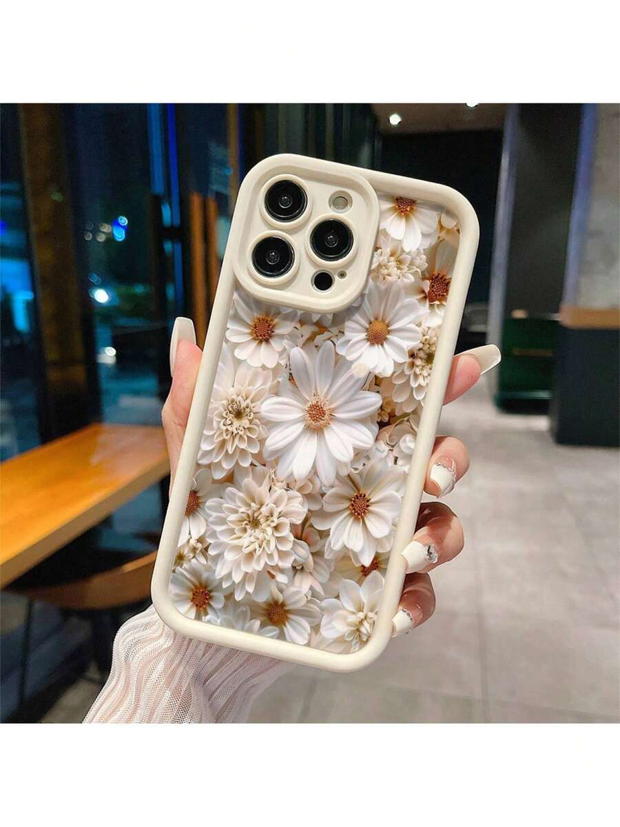 Funda de teléfono móvil a prueba de golpes con patrón en relieve de margarita blanca 3D, textura de ranura compatible con iPhone - Multicolor - Ver 1