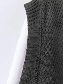 Plus Size Casual Solid Color Crew Neck Knit Sweater Vest - Dark Grey - View 5