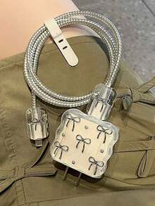 5 件/套钢珠蝴蝶结设计数据线保护器兼容 20W 苹果充电器充电器保护器 - 銀色 - 查看 3