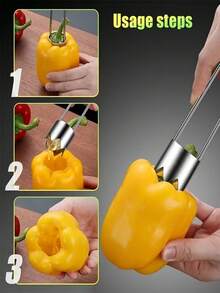 3 Piecesstainless Steel Fruit Pit Remover, Red Pepper Seed Remover, Vegetable And Fruit Seed Cutting Tool, Convenient Kitchenware, Suitable For All Seasons - Multicolor - View 8