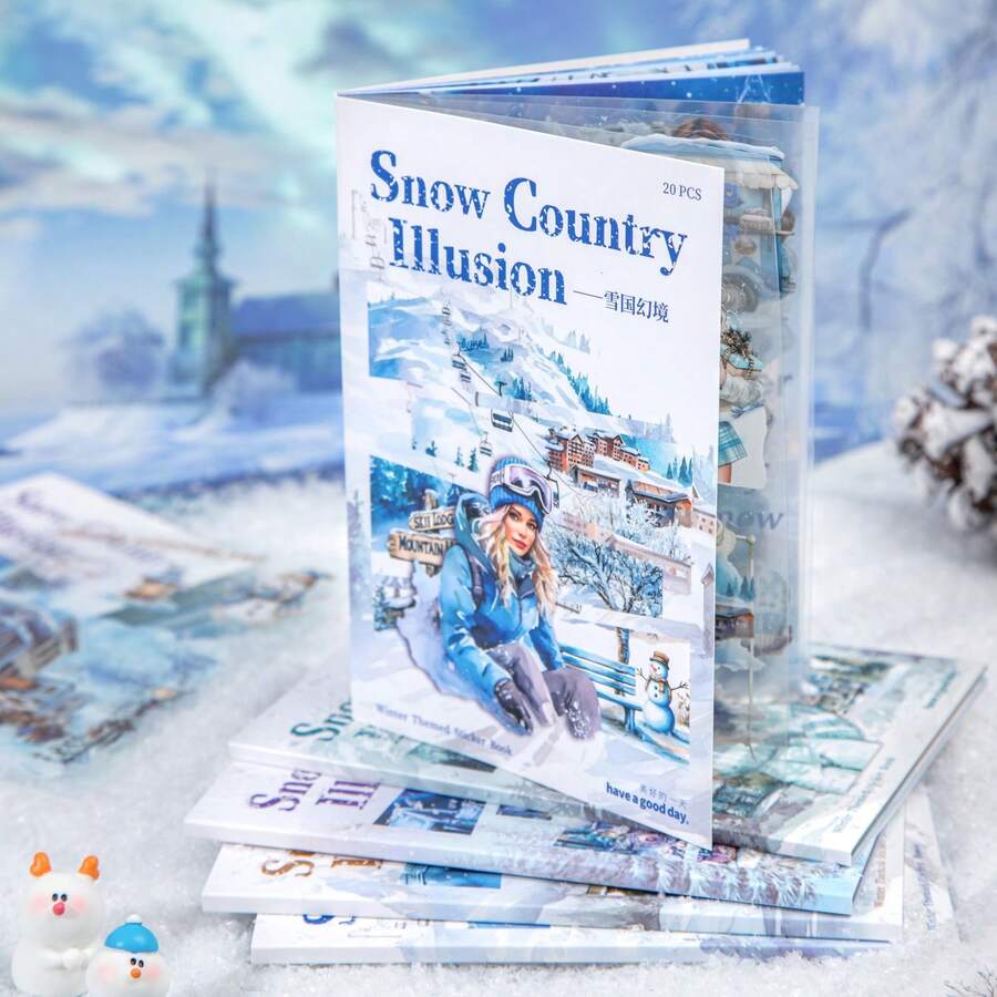 have a good day 1 Book 20 Sheets Winter Character And Snow Scene Theme PET And Washi Sticker Book Personalized Junk Journal Aesthetics Scrapbooking DIY Collage Card Material Handmade Hand Account Office & School Supplies - Multicolor - View 1