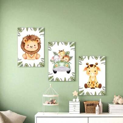 Kit 3 Quadros Decorativos Safari Infantil Menino