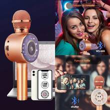 Micrófono de Karaoke Inalámbrico, 4 en 1Micrófono Bluetooth con Altavoz y LED, Portátil con Función Selfie y Eco,Grabadora Reproductor KTV Casero para Niños Adultos Compatible con Android/iOS Teléfono - 1 - Ver 1