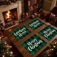 1 pieza/4 piezas/6 piezas Manteles individuales con patrón de cuadros sencillo para Navidad, manteles individuales rectangulares de poliéster lavables a máquina, protectores de mesa, manteles individuales aislantes, decoraciones de restaurante, decoraciones de mesa, artículos de fiesta, decoraciones navideñas, decoraciones para el hogar