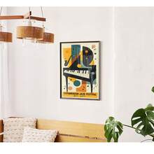 1幅抽象哥本哈根爵士音乐节海报，复古音乐海报，中世纪现代风格墙面装饰，极简主义音乐室装饰，彩色爵士艺术海报帆布画墙面艺术房间家居装饰（无框） - 彩色 - 查看 1