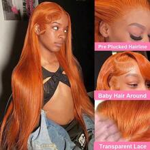 34 Inch 13x4 Lace Front Wigs Human Blended Hair Pre Plucked With Baby Hair 200% Density Straight HD Transparent Lace Frontal Wigs Human Blended Hair For Women Glueless Wigs Human Blended Hair Natural Black Color