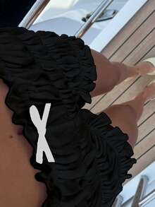 Spring/Summer Versatile Street Photography Solid Color Bowknot Ruffle Women's Shorts Black - Black - View 10