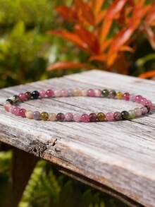 1条4毫米多色碧玺串珠精致手链，女士佩戴，寓意好运、喜悦和幸福，灵气念珠，诞生石首饰，礼物，稳定，活力 - 彩色 - 查看 6