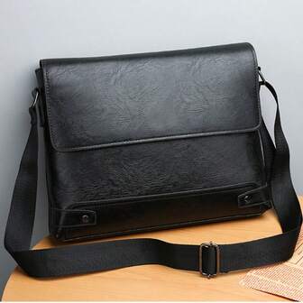 1件装简约休闲翻盖斜挎包商务通勤便携单肩包邮差包旅行轻便大容量手提包单肩包男士斜挎包