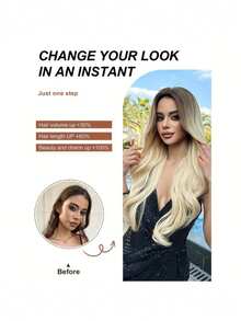 26" Long Body Wave Wig For Women | Brown To Platinum Blonde Ombre • Heat-Resistant Fiber • Glamorous & Versatile Synthetic Hair For Daily Styling - 漸變白金 - 查看 3