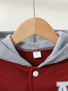 男童撞色字母印花连帽衫外套和裤子两件套休闲套装