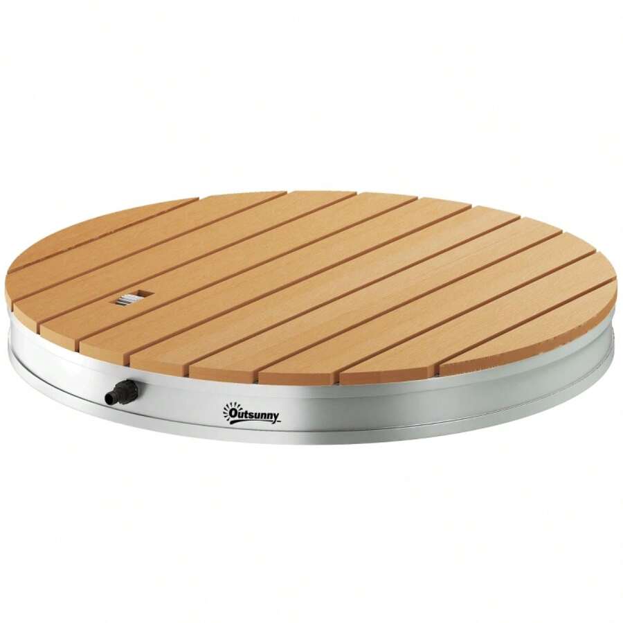 Ducha de jardín Outsunny con rueda ajustable, ducha exterior de aluminio con altura de fuente de hasta 4 m, Ø70.5 cm, ducha sauna con aspecto de madera, antideslizante, resistente a la intemperie, ducha de camping para piscina y sauna en el sitio - 1 - Ver 1