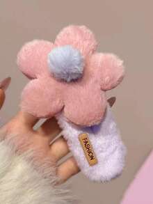 1pc Children's Floral Plush Pearl Hair Clip, Versatile Elegant Cute Gentle Hair Accessory, Autumn/Winter - Multicolor - View 8