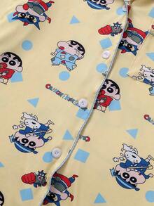 CRAYON SHINCHAN 2件套蜡笔小新牛奶丝柔软透气卡通印花长袖睡衣套装，女款，随机印花，春秋/冬季服装 - 黃色 - 查看 9