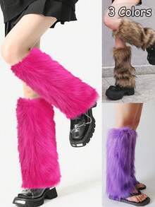 1 Pair Women's Cozy Retro Y2K Faux Fur Leg Warmers - Plush, Warm Luxury Design Boot Cuffs, Elastic Anti-Slip For Winter Easter, Party & Daily Outfits - Multicolor - View 1
