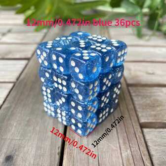 36pcs/Set #12 Transparent Sparkle Mini Dice Set, Rounded Corners, Acrylic (PMMA) For Tabletop Games And Educational Props, Suitable For Tabletop RPG, Christmas, New Year Entertainment Game Mini Dice Set