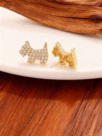 1 par söta valpdjursörhängen med kubisk zirkonia, lämpliga för kvinnors dagliga pendling och festkläder, alla hjärtans dag-present