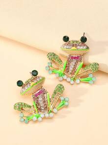 1 Pair New Fashion Sparkling Rhinestone Frog Stud Earrings For Women Vintage Jewelry For Party Prom Holiday Gift