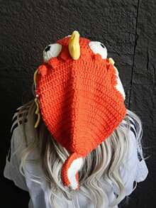 1pc Women's Handmade Crochet Cute Clownfish Beanie Hat, Warm Knitted Cartoon Small Goldfish Cap Autumn/Winter - quả cam - Xem 2