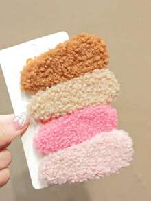 4个青少年可爱简约时尚毛绒珍珠发夹，百搭优雅温柔甜美女孩发饰，秋冬季 - 彩色 - 查看 7