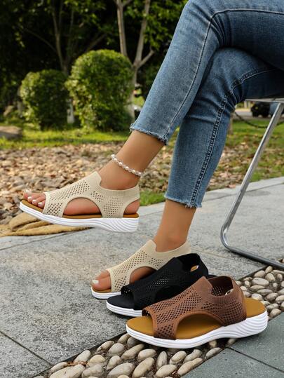 1 Pair Minimalist Fashion Comfortable Flat Sandals, Outdoor Beach Casual Hiking Shoes, Soft Knit Breathable Slip-On Sandals, Casual Plus Size New Sports Sandals, Outdoor Leisure Walking Sandals