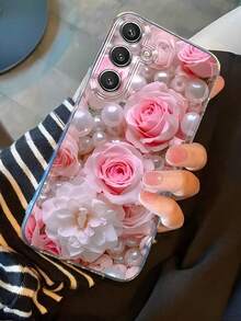 Pink Roses And Pearls Transparent Phone Case Compatible With Samsung Galaxy S25/24/23/22/21 Ultra/FE/Plus/Edge,A73/72/54/53/52/50/35/34/33/25/24/23/22/20/16/15/14/13/12/A10,As Well As Iphone17,16, 15, 14, 13, 12, 11, Pro Max,Pro, Plus,17Air,Fashion Creative Design New Mobile Phone Case - 彩色 - 查看 4