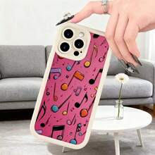 Cubierta de telefono con diseño musical rosa con notas musicales coloridas para uso diario en biblioteca o hogar Aplicable a teléfonos Apple y Galaxy. - Blanco - Ver 2