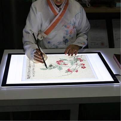 A Dual-Strip LED Drawing Board For A2/A3/A4 Sizes, Featuring High Brightness, No Dot Matrix, High Light Transmittance Acrylic Sheet, Uniform Light For Eye Protection, Three-Level Dimming, And Easy Touch Operation. Suitable For Animation, Drawing, Sketching, Copying, Multi-Functional Diamond Painting, Workbench, And Copying Station. Comes With A Clip Set (Office Drawing Tools And Kit).