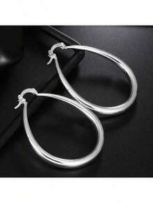 Silver Plated 41mm Smooth Circle Big Hoop Earrings Women Fashion Party Wedding Accessories Jewelry Gifts - Silver - View 4
