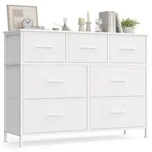 Cómoda, con 7 Cajones para Dormitorio, Mueble de Almacenaje, Acero, MDF, Tela no Tejida, para Dormitorio, Armario, Recibidor y Salón, Blanco Nube y Blanco Nieve - Blanco - Ver 6