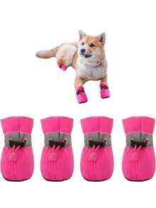 4只/套防水防滑宠物狗鞋，适合松狮犬及小型犬，轻薄面料，室内外均可穿着，防滑、防污、可水洗、可重复使用，雨天理想之选。 - 彩色 - 查看 10