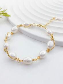 1条天然淡水巴洛克珍珠手链，不对称造型独特，优雅时尚，女士饰品 - 彩色 - 查看 13