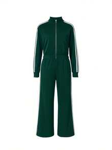 Women's Tracksuit Set, Casual LongSleeve Zip Up Jacket & Pants Set ForSpring & Fall, Women's Clothes For DailyWear - 墨綠色 - 查看 2