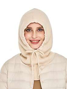 1件男女通用针织羊毛拉法帽，保暖颈部和面部遮盖物 - 開叉米色 - 查看 19