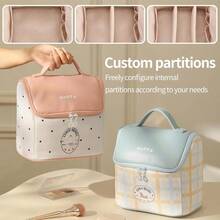 Bolsa de maquillaje bolsa de cosmeticos portatil organizador de maquillaje de viaje de gran capacidad para mujeres neceser de aseo para niñas que viajan con asa y divisor Azul - azul - Ver 6