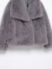 LEILEIBEI Nouvelle veste courte à col en fausse fourrure de renard épaissi pour l'automne/l'hiver, vêtement d'extérieur mi-long à effet fourrure jeune et - Gris foncé - Voir 6