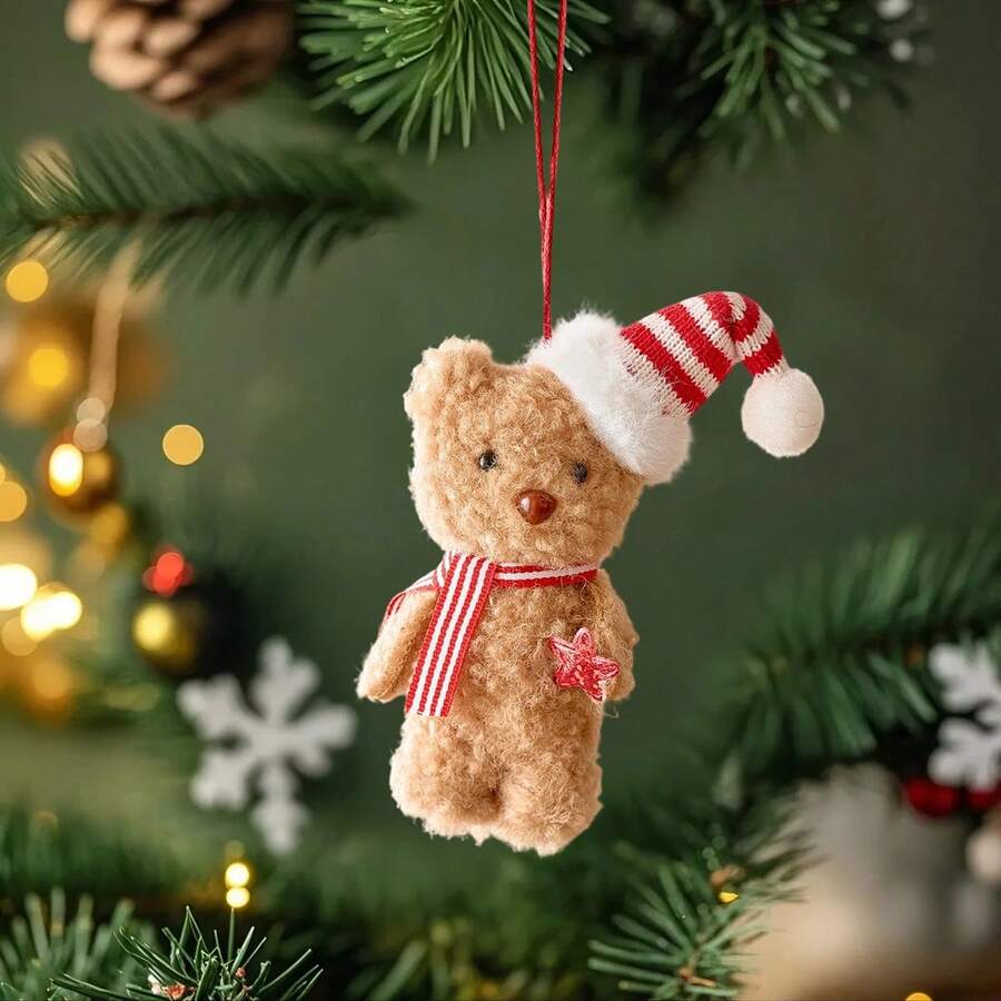 Adornos de peluche para árbol de Navidad, pequeños osos, lindas decoraciones colgantes para el hogar - Amarillo - Ver 1