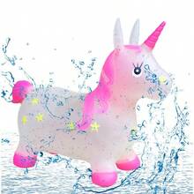Juguete infantil de animales en estilo cartoon transparente | Incluye 3 modelos: unicornio, vaca y caballo de salto, con luces y efectos de sonido (colores aleatorios), elaborado con material PVC exclusivo para niños, ayuda al desarrollo de la capacidad de equilibrio dinámico, la primera elección de regalo para Navidad y cumpleaños. - VACANTE - Ver 5