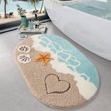 Alfombra de baño de estilo veraniego, suave y absorbente con respaldo antideslizante, lavable a máquina, ideal para baño, cocina y entrada, con diseño de estrellas de mar y conchas, 22"X34" - Playa de las estrellas de mar - Ver 9