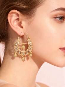 1 Pair Moroccan Style Hollow Hedgehog Metal Pendant Earrings With Rhinestones, Semicircle Pendant Earrings For Middle Eastern Wedding, Party, Festival Valentine's Day Accessories - Earrings - View 2