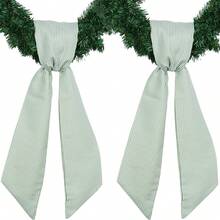 NUVCELKA Orange Striped Wreath Sash Set 2 Pack For Door Wreath, 5.12" Wide X 54.33" Each Fall Thanksgiving Dration Bundle Modern Ribbon Bow Pair Gift - Green - View 2