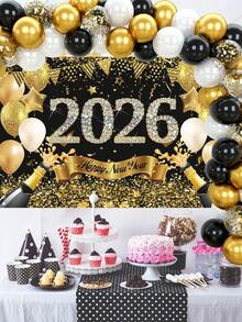 68件/套 2026新年派对装饰，10英寸黑金乳胶气球，“2026新年快乐”香槟色铝箔气球图案背景，新年快乐派对气球，12英寸金属乳胶气球，适用于欢乐的新年庆祝背景、新年除夕派对、新年背景装饰、墙面装饰、单身派对装饰、新年照片背景装饰 - 新年套裝A款 - 查看 3