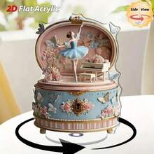 1pc Elegant Rotating Acrylic Music Box With Ballerina & Butterfly Floral Scene - Pastel Blue & Gold Accents, Gentle Melody Mechanical Wind-Up (No Battery Required) - Indoor/Outdoor Desktop Decor, Suitable For Home, Office, Wedding, Birthday Gift, 2D Flat, Vintage Aesthetic - Teal Blue - View 5
