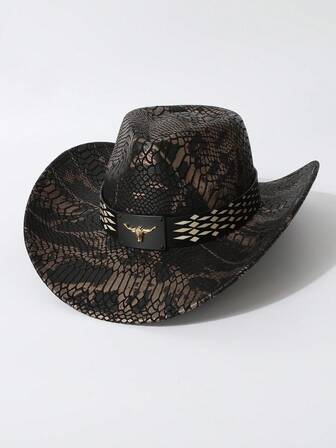 1 buc Pălărie Unisex de înaltă calitate, cu model de piele de șarpe, decorată din piele ecologică, stil cowboy occidental, pălărie Fedora minimalistă la modă, potrivită pentru purtare zilnică, petreceri, evenimente cu tematică occidentală, cosplay, festivaluri de muzică