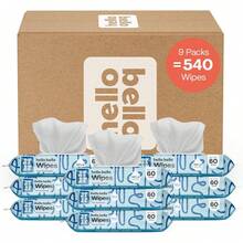 Hola, toallitas húmedas Bello Baby I toallitas a base de plantas para piel sensible hechas con 99% de agua y aloe para bebés y niños I sin perfume I 540 unidades (3 paquetes de 180) - 1 - Ver 11
