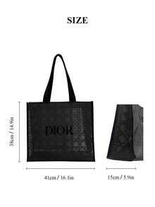 Christian Dior 女士网眼手提包，深灰色透明单肩包，棋盘格网镂空购物袋，奢华时尚手提包 - 黑色 - 查看 2