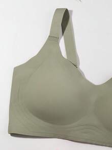Plus-Size Green Women's Underwear, Solid Color, Wire-Free, Full Coverage, Wide Shoulder Bra, Elegant, Youthful, Comfortable, Breathable, Suitable For Sports, Yoga, And Home Use. - 綠色 - 查看 7