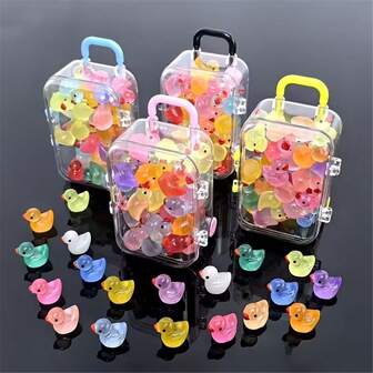 16/20/41pcs Random Glow-In-The-Dark Mini Duck & Random Color Handbag Decor, Creative Accessory Small Ornament, Colorful Interesting Luminous Cute Cartoon Resin Duck Animal Handbag Decor, For DIY Crafts, Phone Cases, Keychains, Resin DIY Accessories, Glow Without Battery
